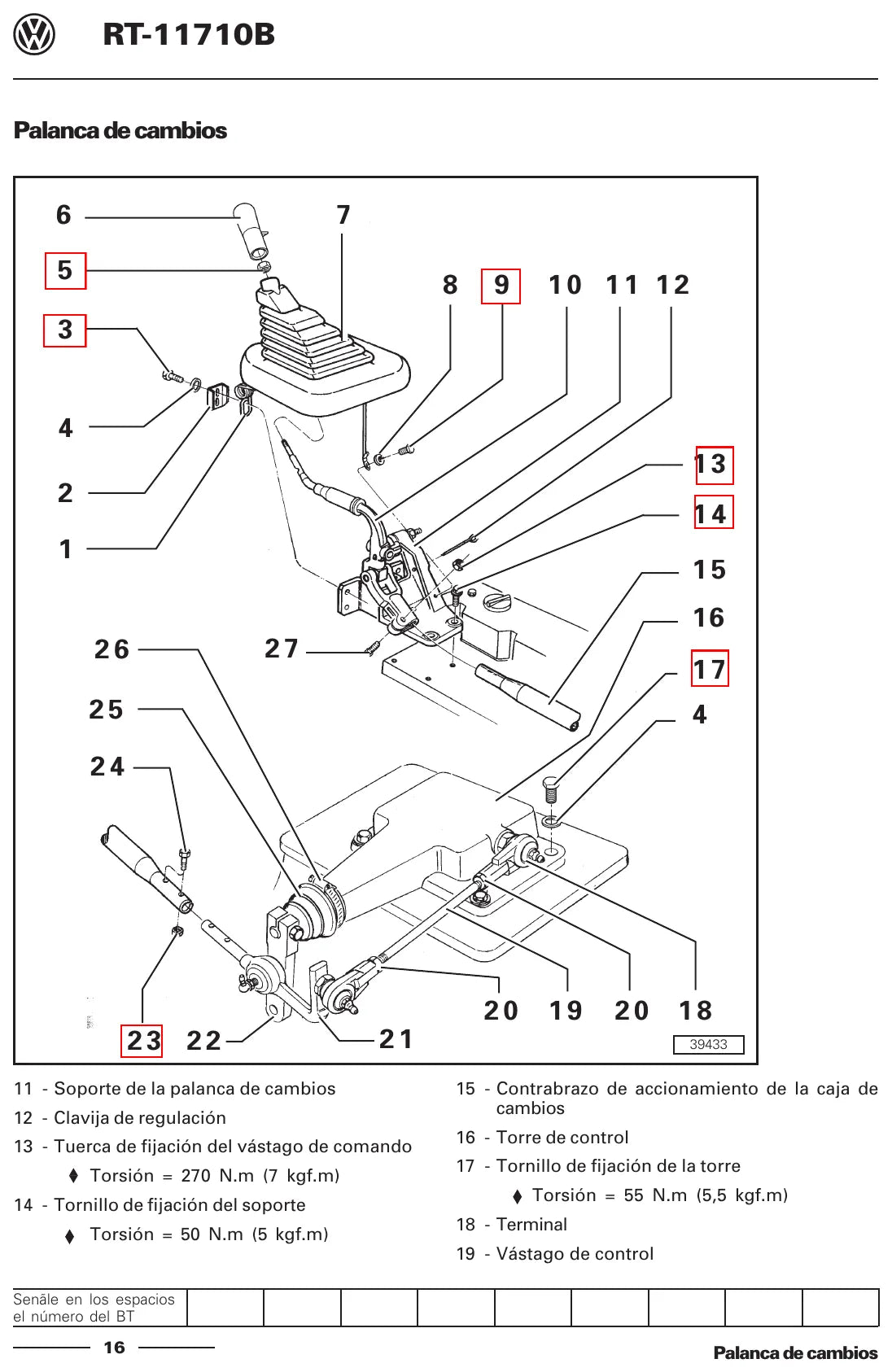 Página ilustrada do Manual de Serviço Eaton Fuller RT-11710B com as posições numeradas