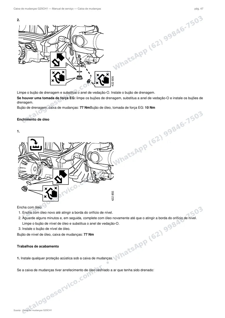 Página do manual de serviço da caixa Scania G25CH1 — Caixa de mudanças