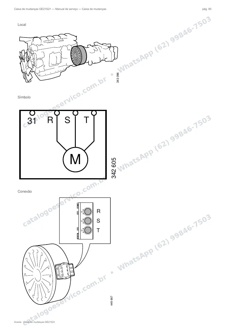 Página do manual de serviço da caixa Scania GE21S21 — Caixa de mudanças