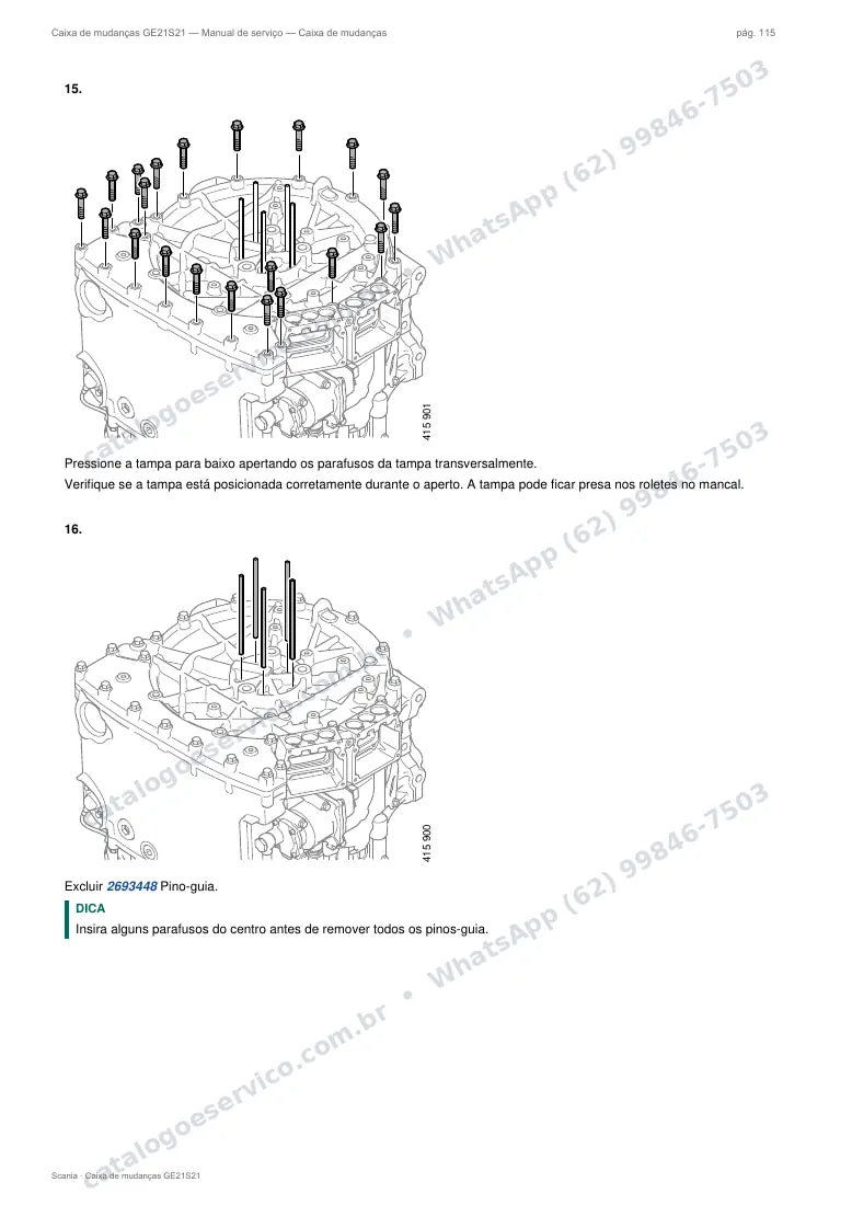 Página do manual de serviço da caixa Scania GE21S21 — Caixa de mudanças