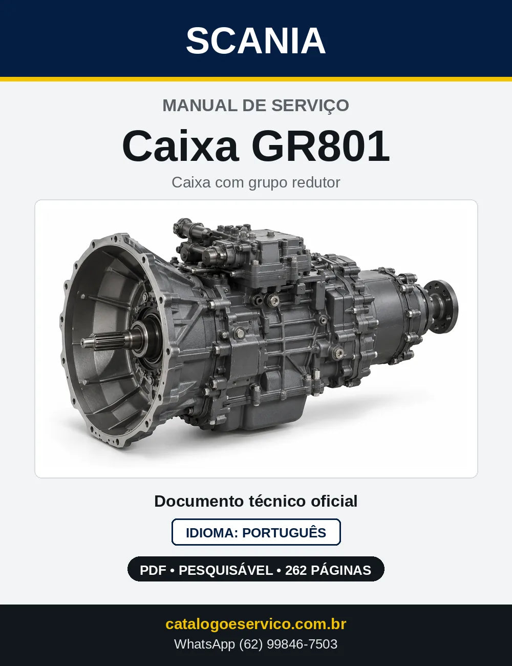 Capa do Manual de Serviço da Caixa de Mudanças Scania GR801 em PDF