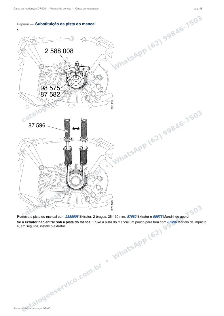 Página do manual de serviço da caixa Scania GR905 — Caixa de mudanças