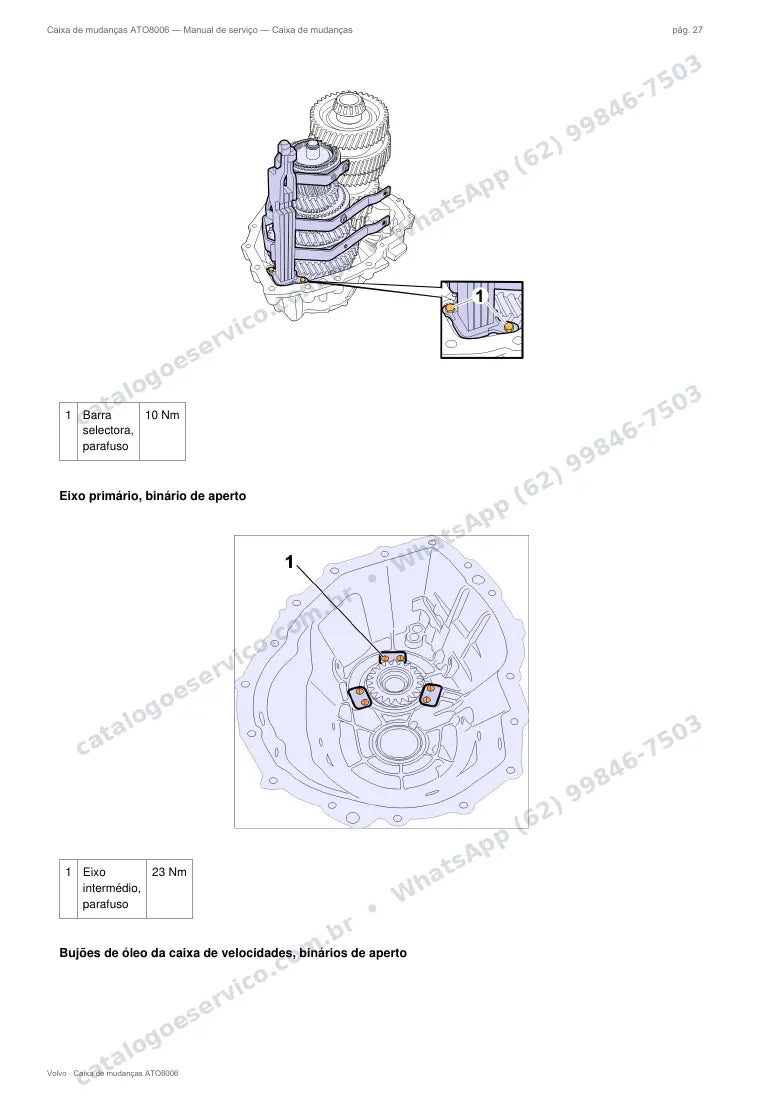 Página do manual de serviço da caixa Volvo ATO8006 — Caixa de mudanças