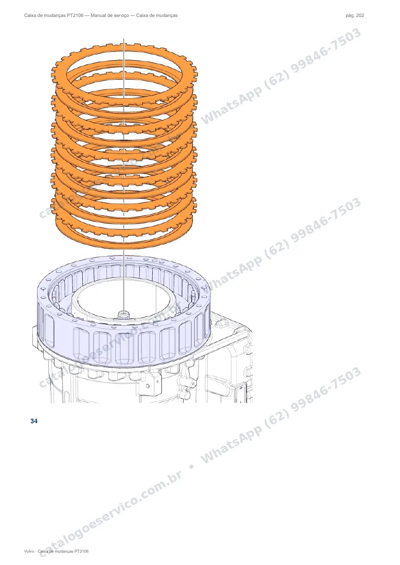 Página do manual de serviço da caixa Volvo PT2106 — Caixa de mudanças