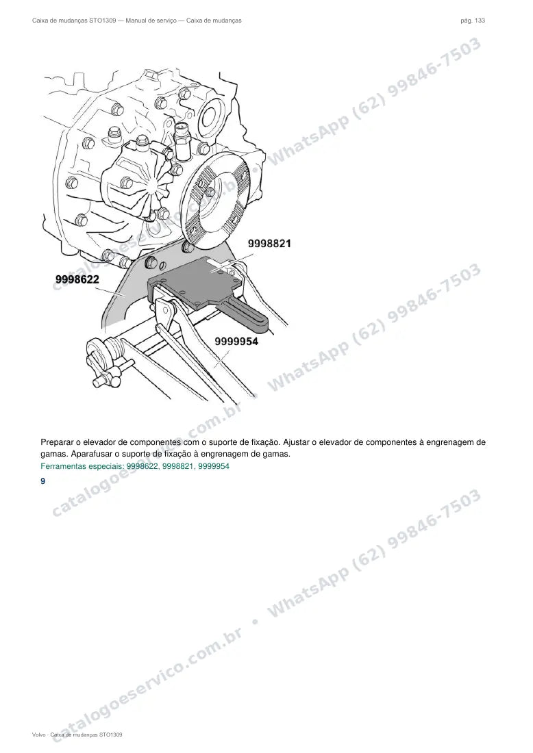 Página do manual de serviço da caixa Volvo STO1309 — Caixa de mudanças