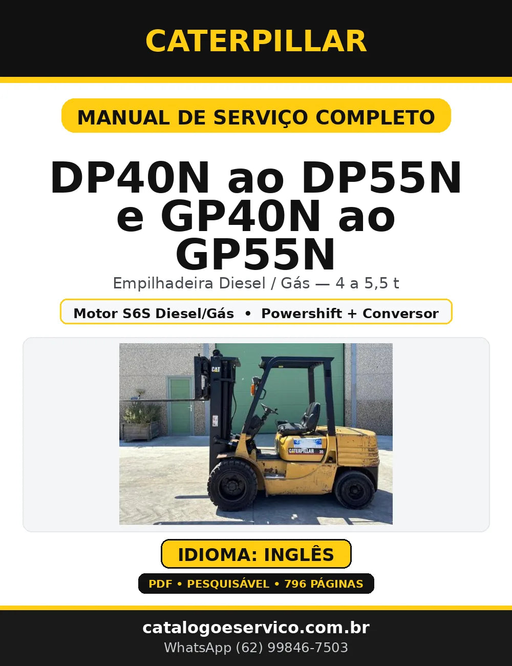 Capa do Manual de Serviço Caterpillar DP40N ao DP55N e GP40N ao GP55N