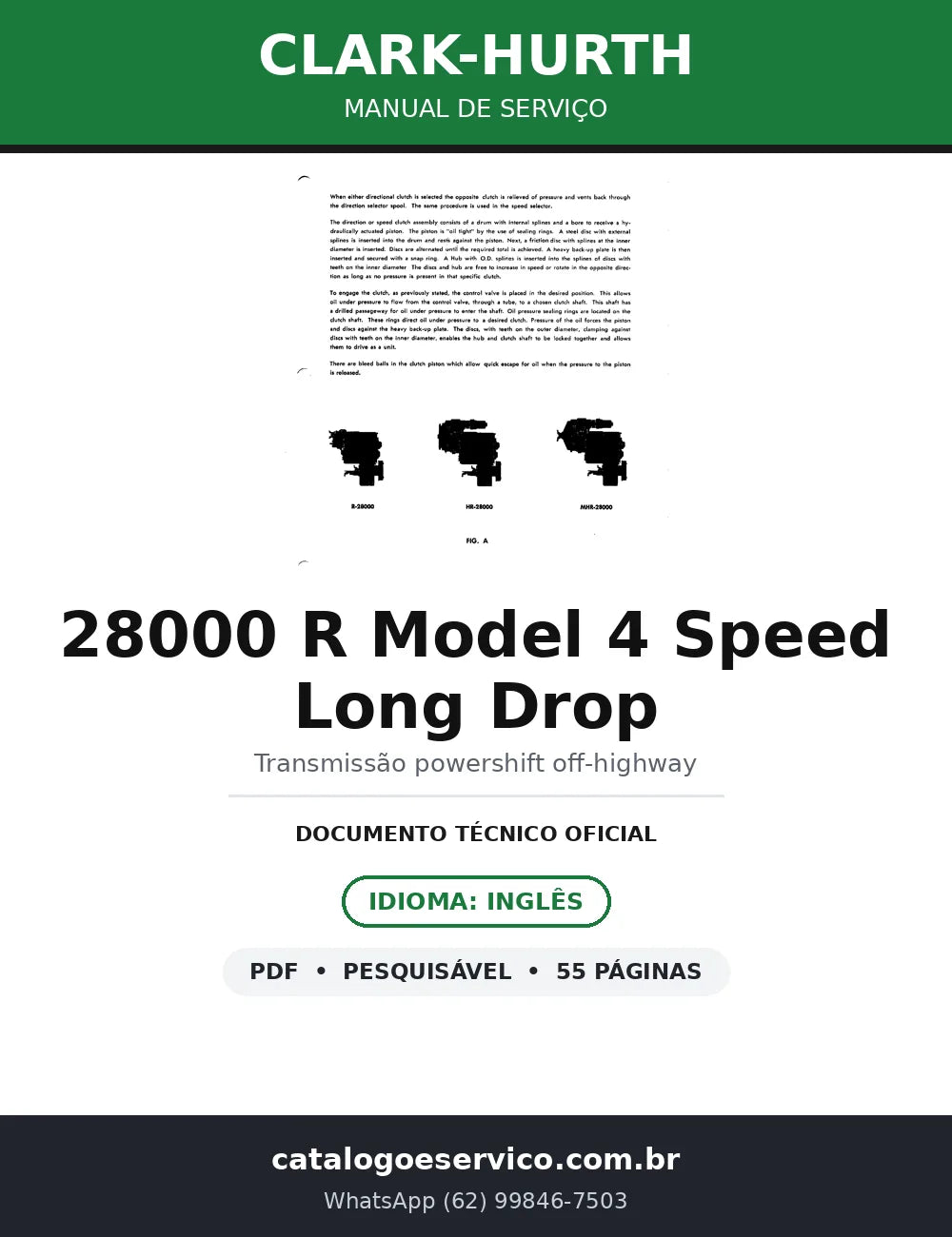 Manual de Serviço Clark-Hurth Transmissão Powershift 28000 R Model 4 Speed Long Drop — capa