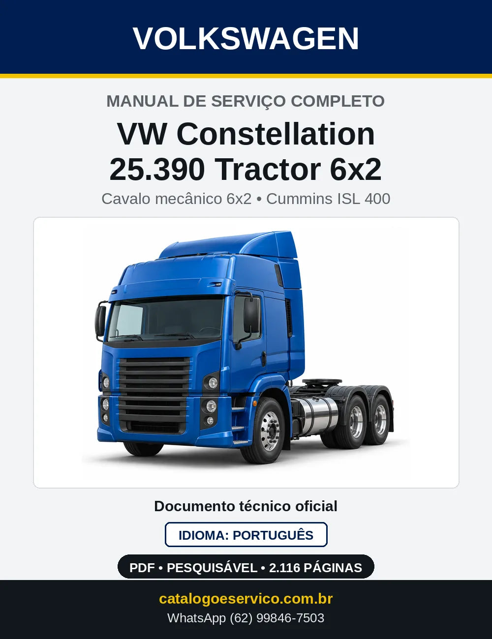 Capa do Manual de Serviço VW Constellation 25.390 Tractor 6x2