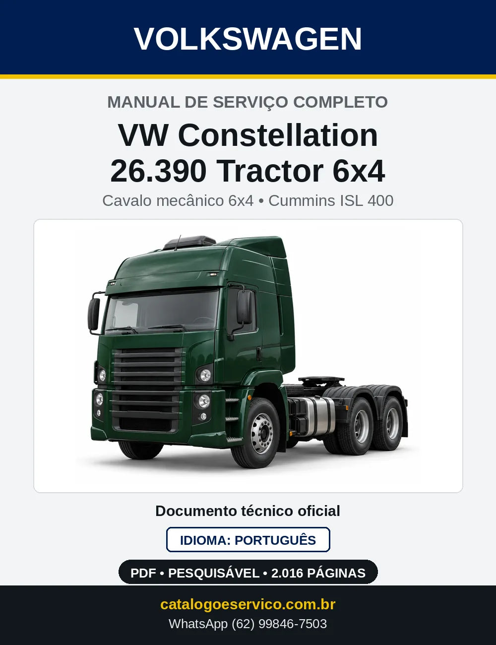 Capa do Manual de Serviço VW Constellation 26.390 Tractor 6x4