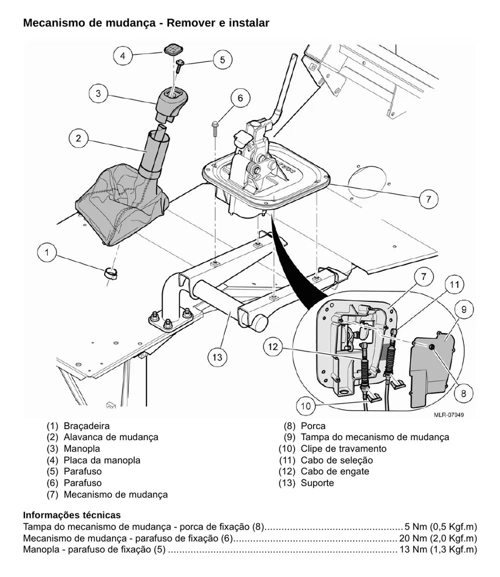 Página do Manual de Serviço VW Volksbus 8.160 OD — Sistema de mudança de marchas por cabos - 5-150, 8-160 e 9-160 OD