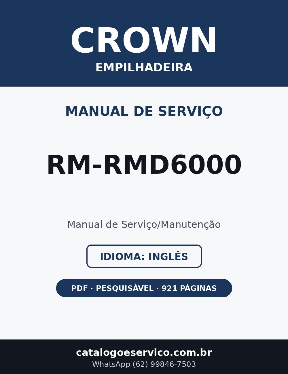 Manual de Serviço/Manutenção Crown RM-RMD6000 — Empilhadeira (Inglês)