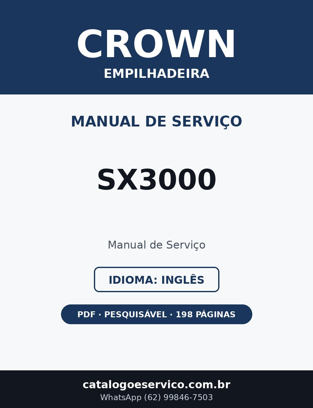 Manual de Serviço Crown SX3000 — Empilhadeira (Inglês)