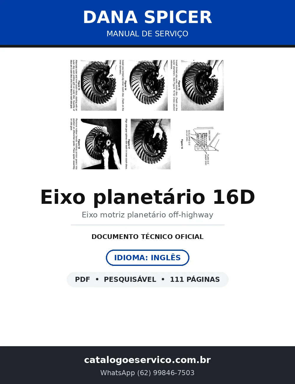 Manual de Serviço Dana Spicer Eixo Planetário 16D com Freios Úmidos, Secos e Diferenciais — capa