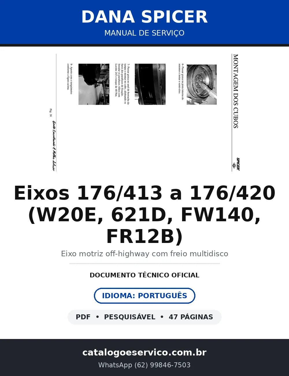 Manual de Serviço Dana Spicer Eixos 176/413 a 176/420 - W20E, 621D, FW140 e FR12B — capa