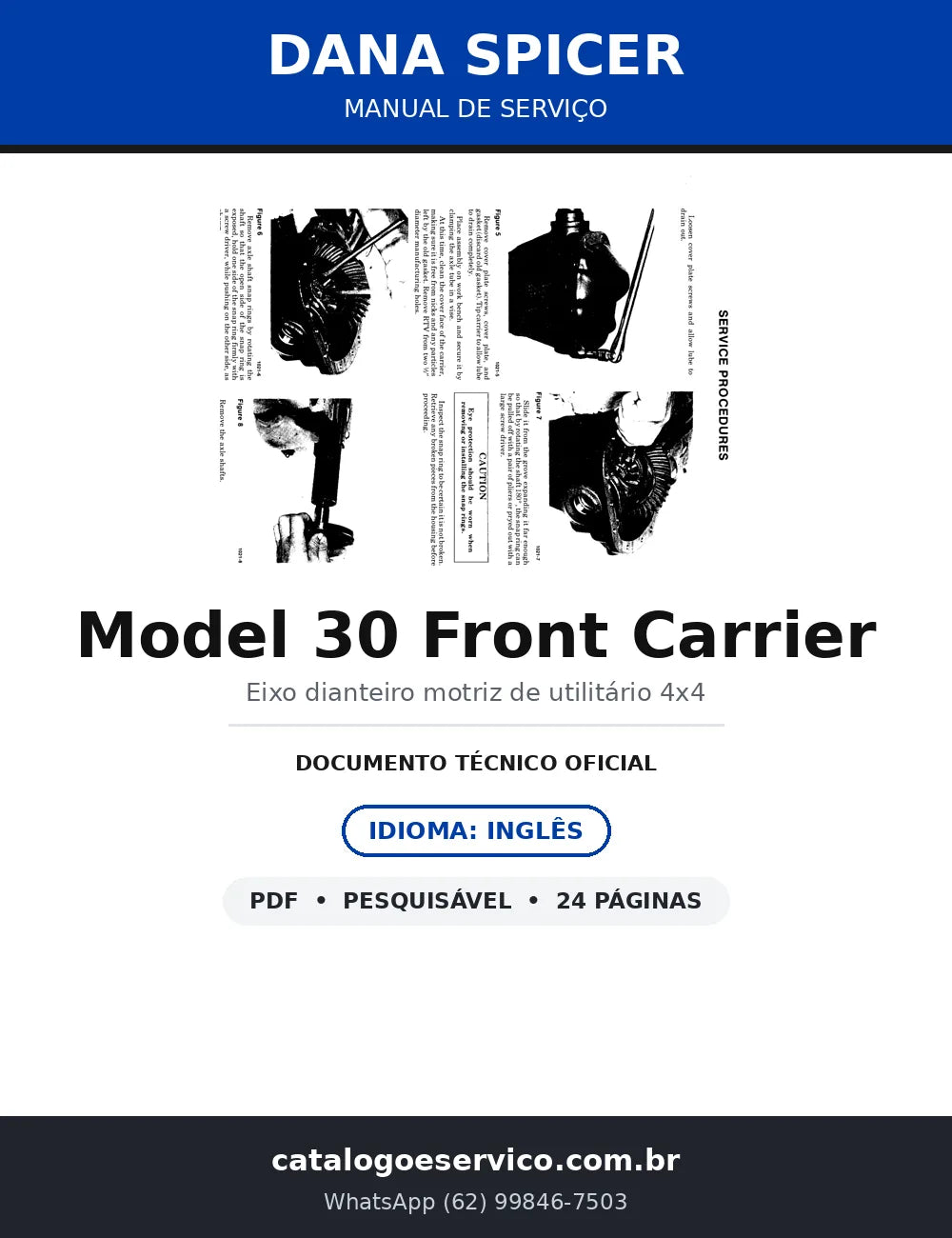 Manual de Serviço Dana Spicer Model 30 Front Carrier — Ajuste de Pinhão e Diferencial — capa