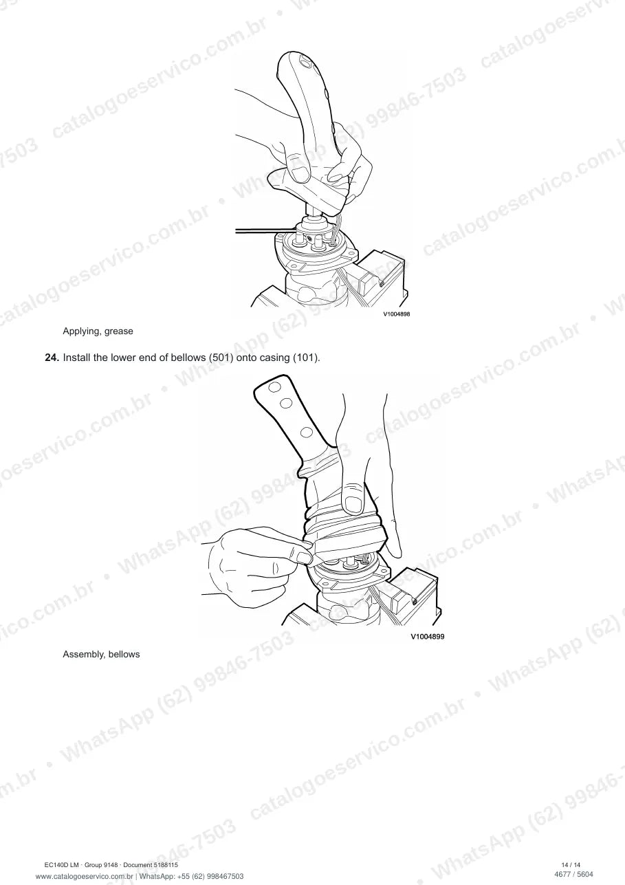 Manual de serviço Volvo EC140D LM: página de procedimento com texto e figura