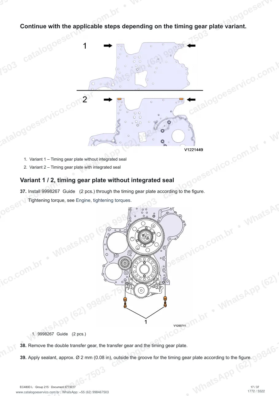 Manual de serviço Volvo EC480D L: página de procedimento com texto e figura