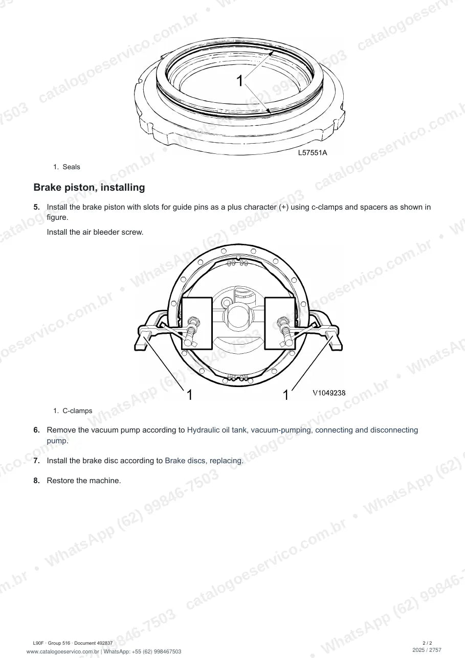 Manual de serviço Volvo L90F: página de procedimento com texto e figura