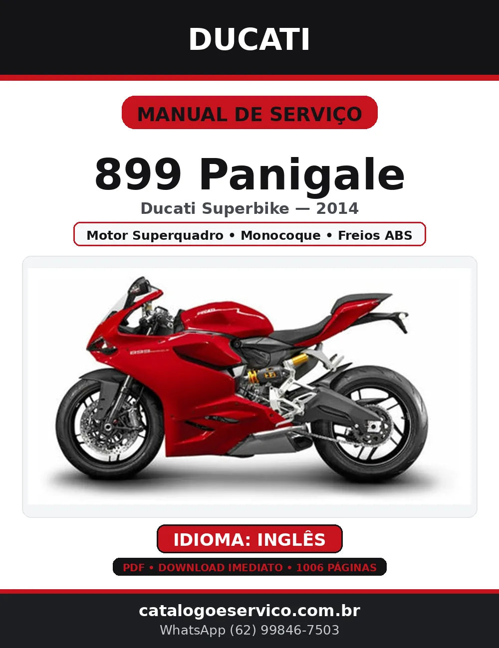 Manual de Serviço Ducati 899 Panigale 2014 — Workshop (PDF, Inglês) — capa
