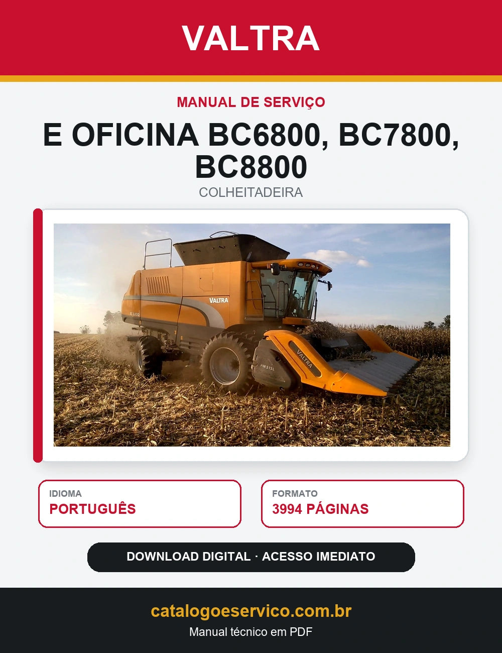Manual de Serviço e Oficina Valtra - Bc6800, Bc7800, Bc8800