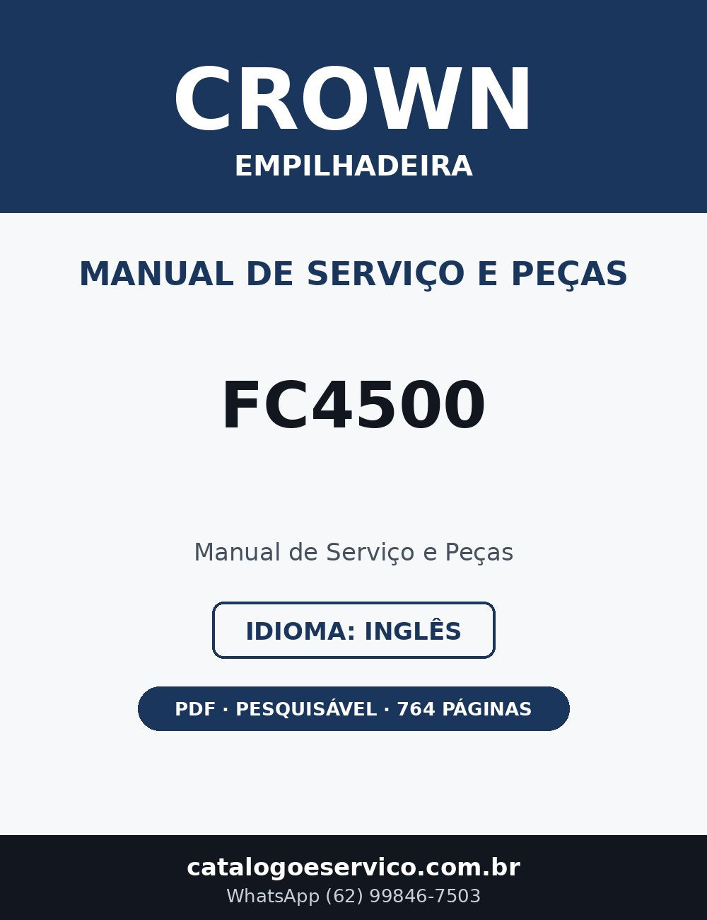 Manual de Serviço e Peças Crown FC4500 — Empilhadeira (Inglês)