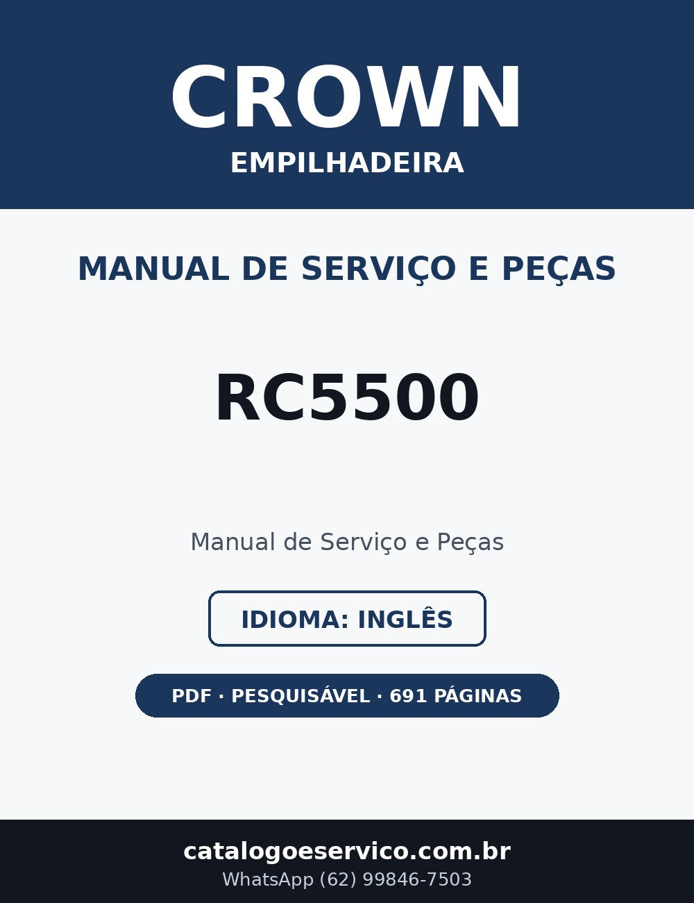 Manual de Serviço e Peças Crown RC5500 — Empilhadeira (Inglês)