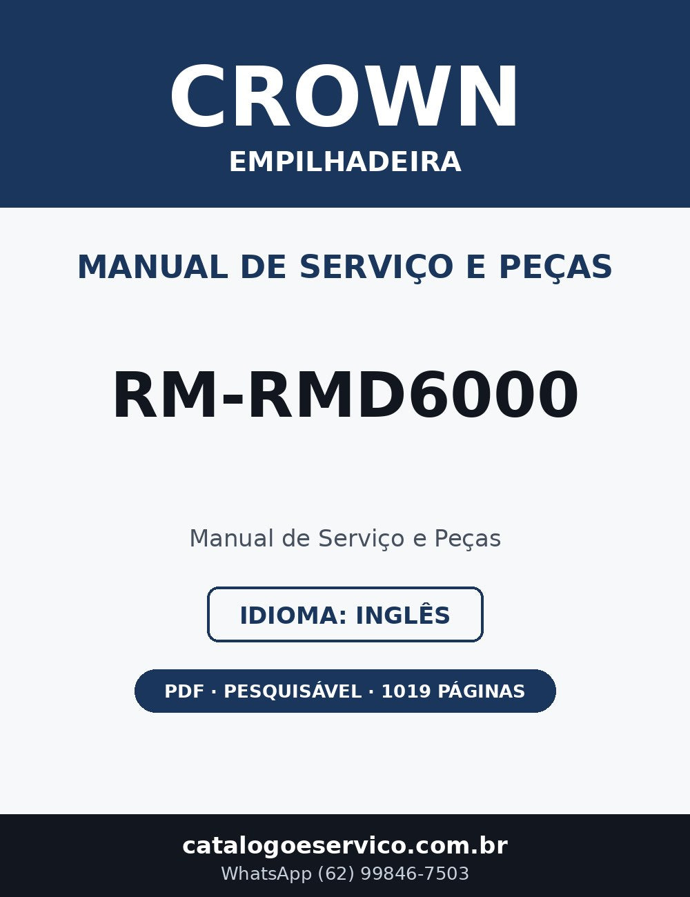 Manual de Serviço e Peças Crown RM-RMD6000 — Empilhadeira (Inglês)