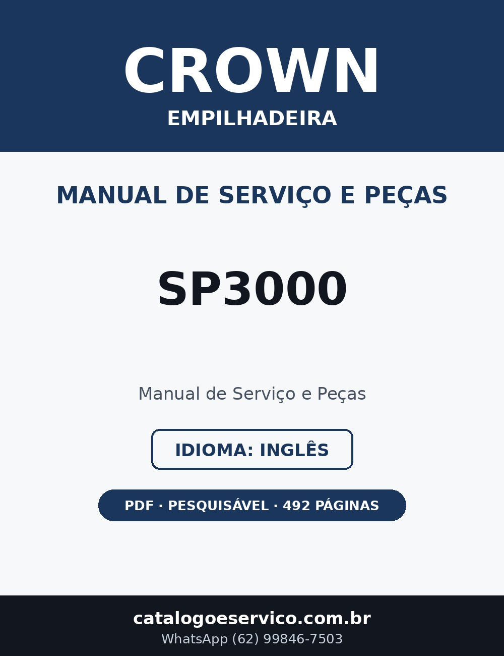 Manual de Serviço e Peças Crown SP3000 — Empilhadeira (Inglês)
