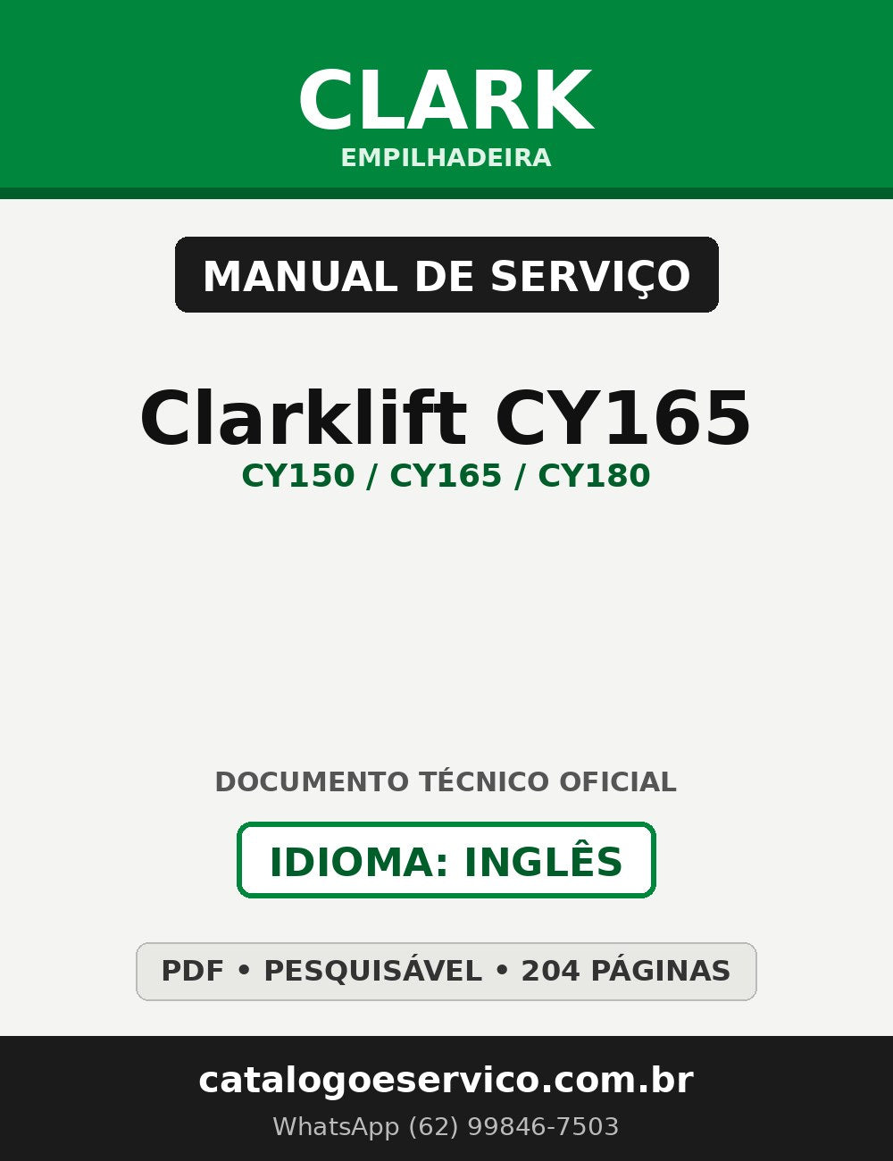 Manual de Serviço Empilhadeira Clark Clarklift CY165 (CY150 / CY165 / CY180)