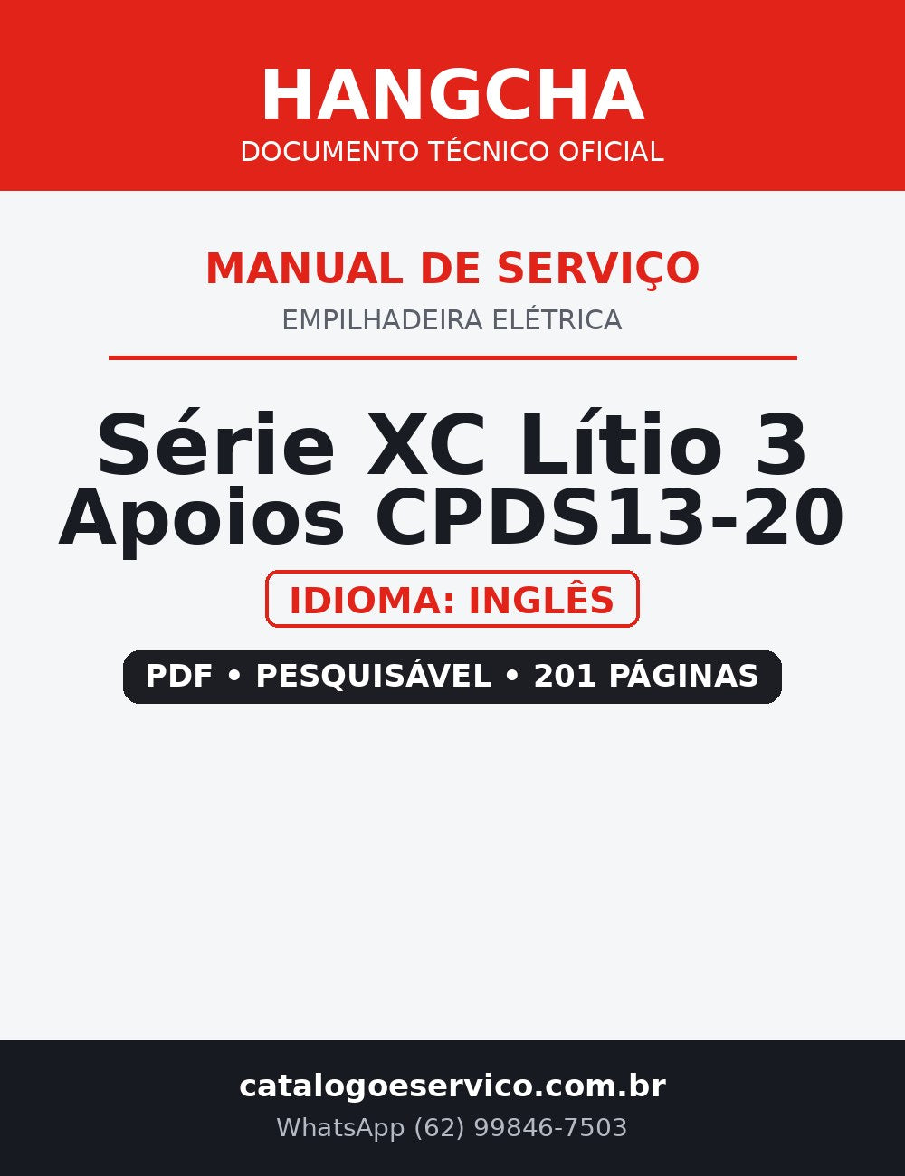 Manual de Serviço Empilhadeira Elétrica Hangcha — Série XC Lítio 3 Apoios CPDS13-20