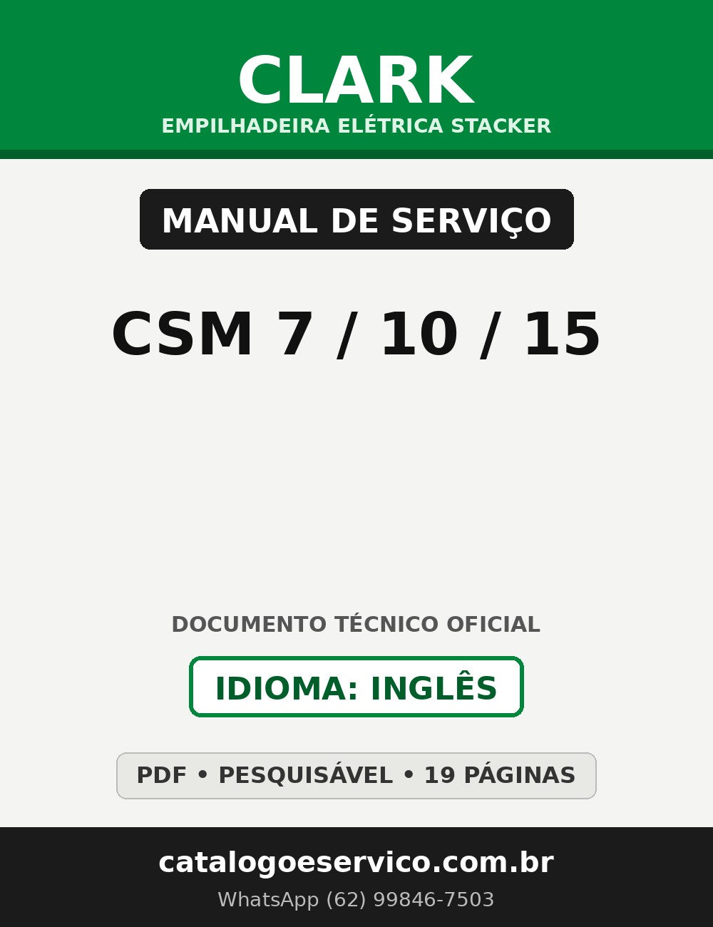 Manual de Serviço Empilhadeira Elétrica Stacker Clark CSM 7/10/15