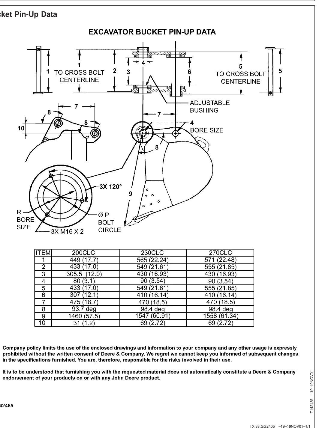 Página interna com ilustração técnica — John Deere 200CLC / 230CLC / 270CLC (amostra 2 de 2)
