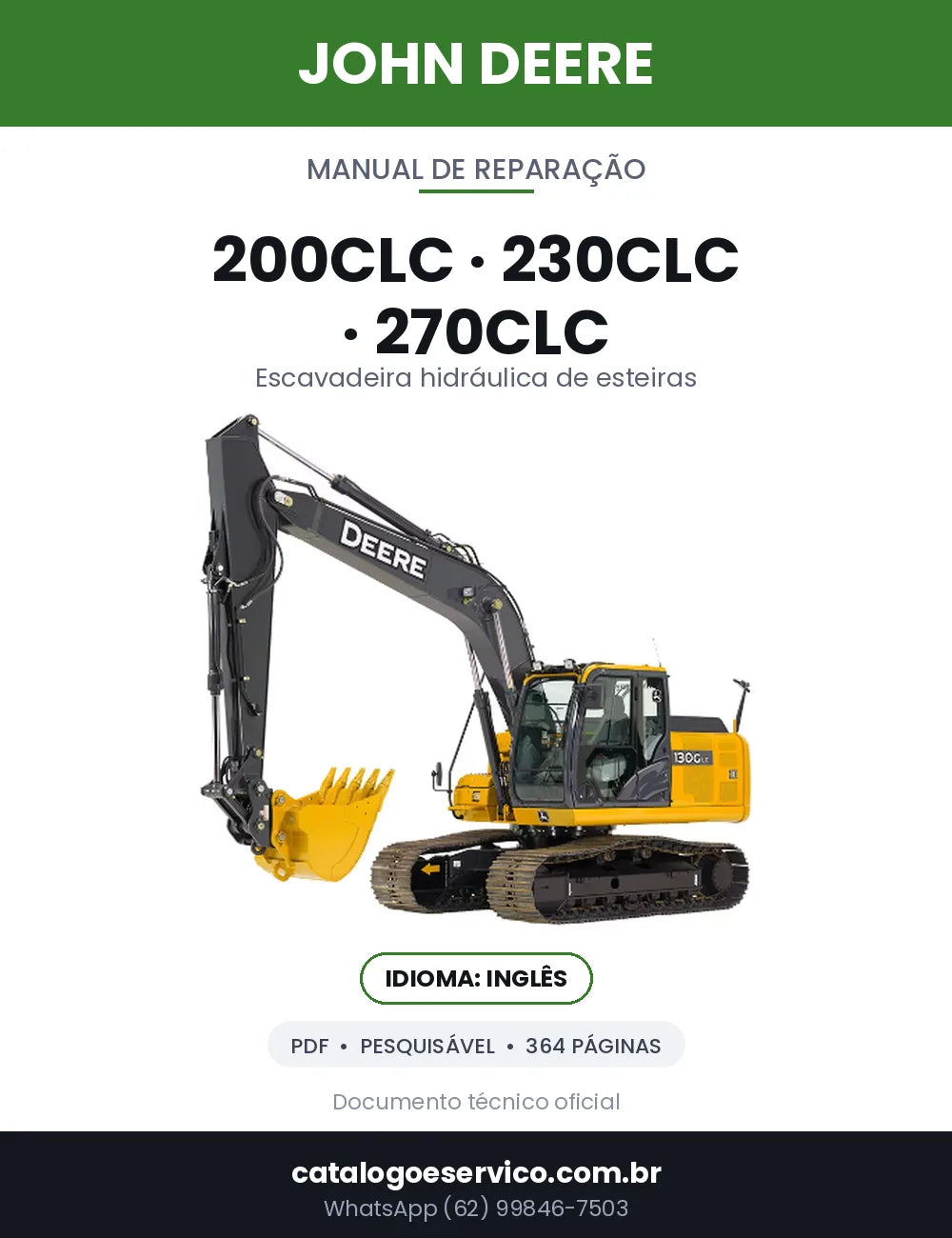 Capa — Manual de Reparação John Deere 200CLC / 230CLC / 270CLC em PDF