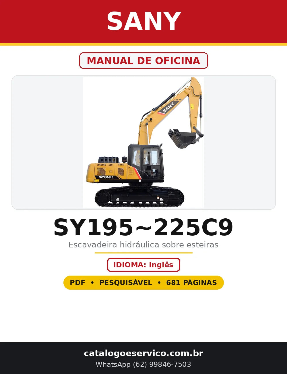 Capa do Manual de Oficina Sany SY195~225C9 em PDF com 681 páginas