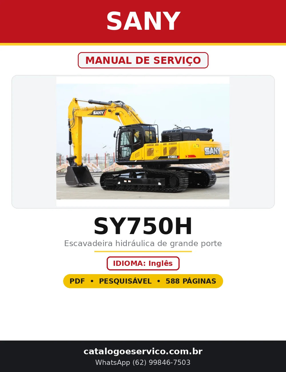 Capa do Manual de Serviço Sany SY750H em PDF com 588 páginas