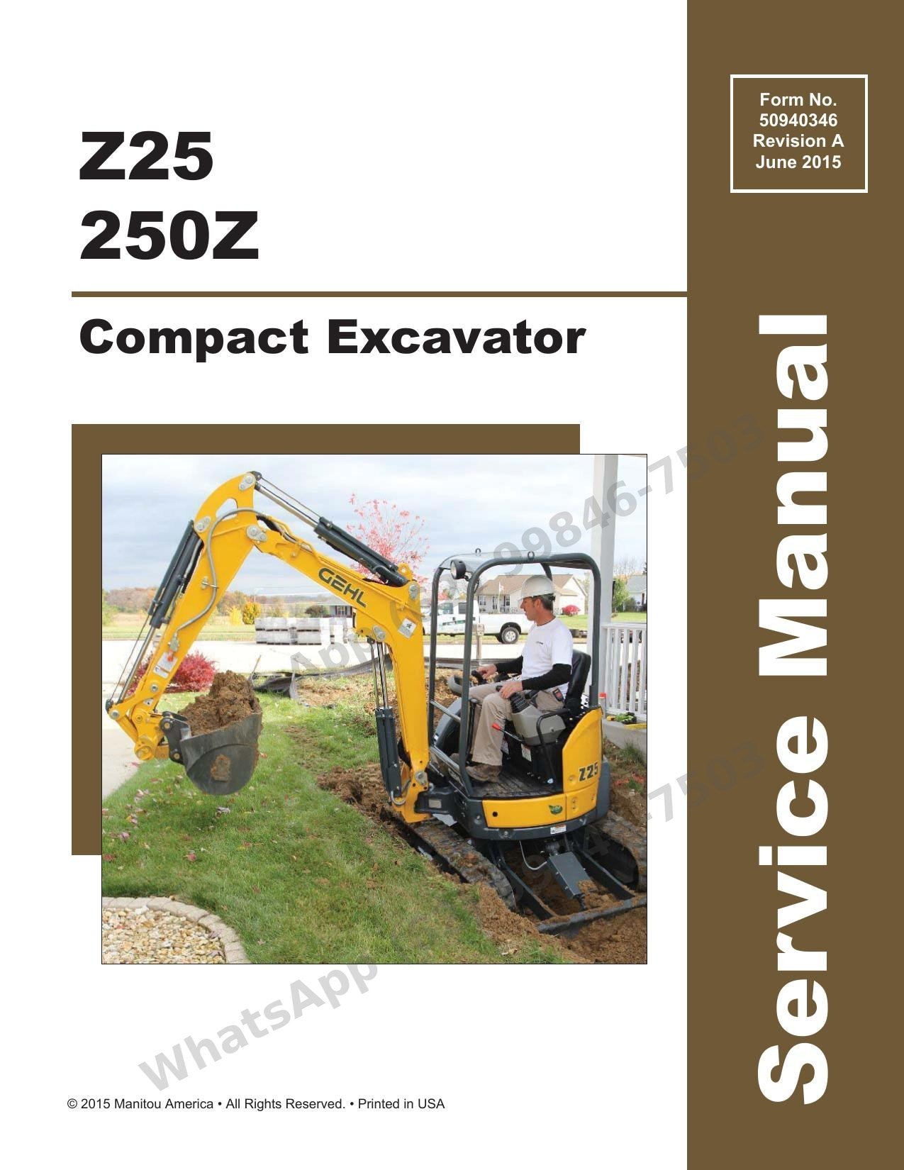 Manual de Serviço GEHL 250Z Z25 Escavadeira Compacta — oficina completa com códigos de erro, ajustes de pressão e circuitos hidráulicos explicados