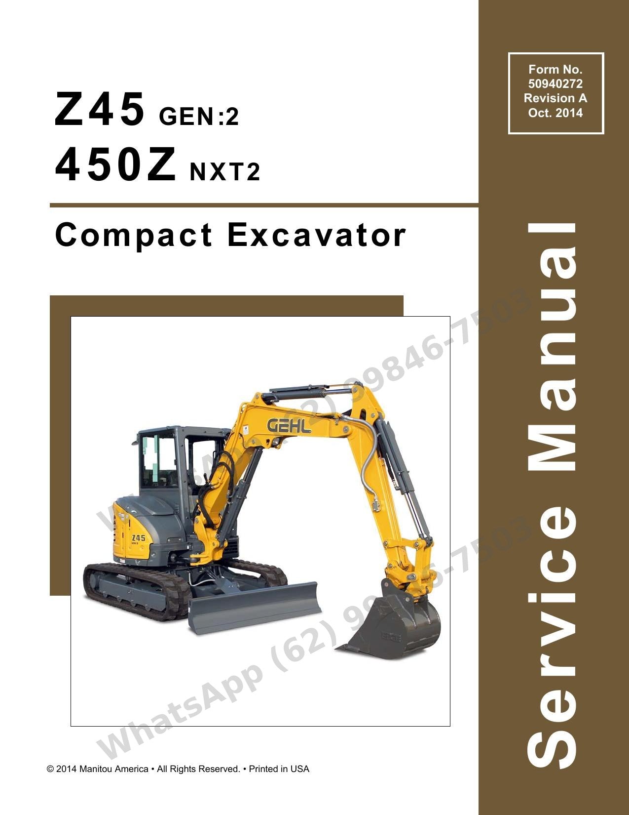 Manual de Serviço GEHL 450Z Z45 (GEN-NXT2) Escavadeira Compacta — 704 páginas com DPF, códigos de erro de ECU e ajustes de pressão