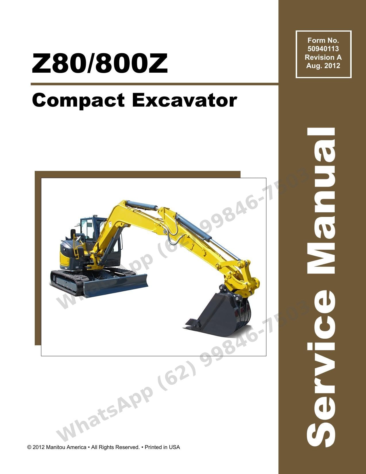 Manual de Serviço GEHL 800Z Z80 Escavadeira Compacta — 698 páginas com testes de desempenho e ajustes de pressão hidráulica