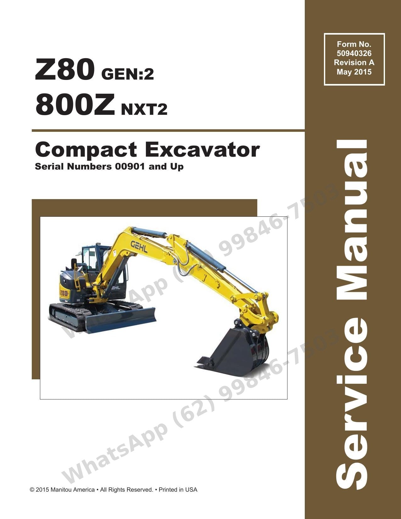 Manual de Serviço GEHL 800Z Z80 (GEN-NXT2) (Ref. 50940326) Escavadeira Compacta — eletrônica Tier 4, DPF e códigos de erro destrinchados