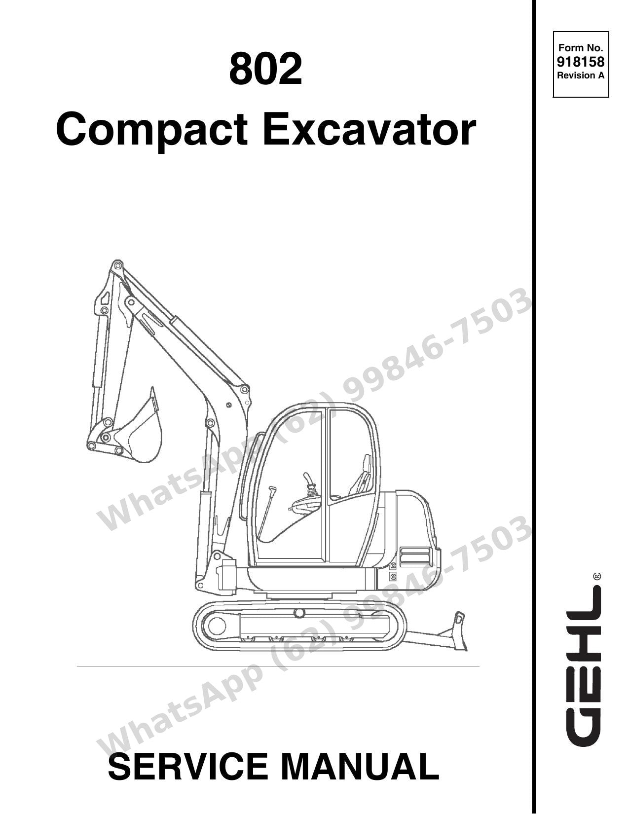 Manual de Serviço GEHL 802 Escavadeira Compacta — hidráulica em profundidade: blocos de válvulas, giro e elétrica por faixa de série