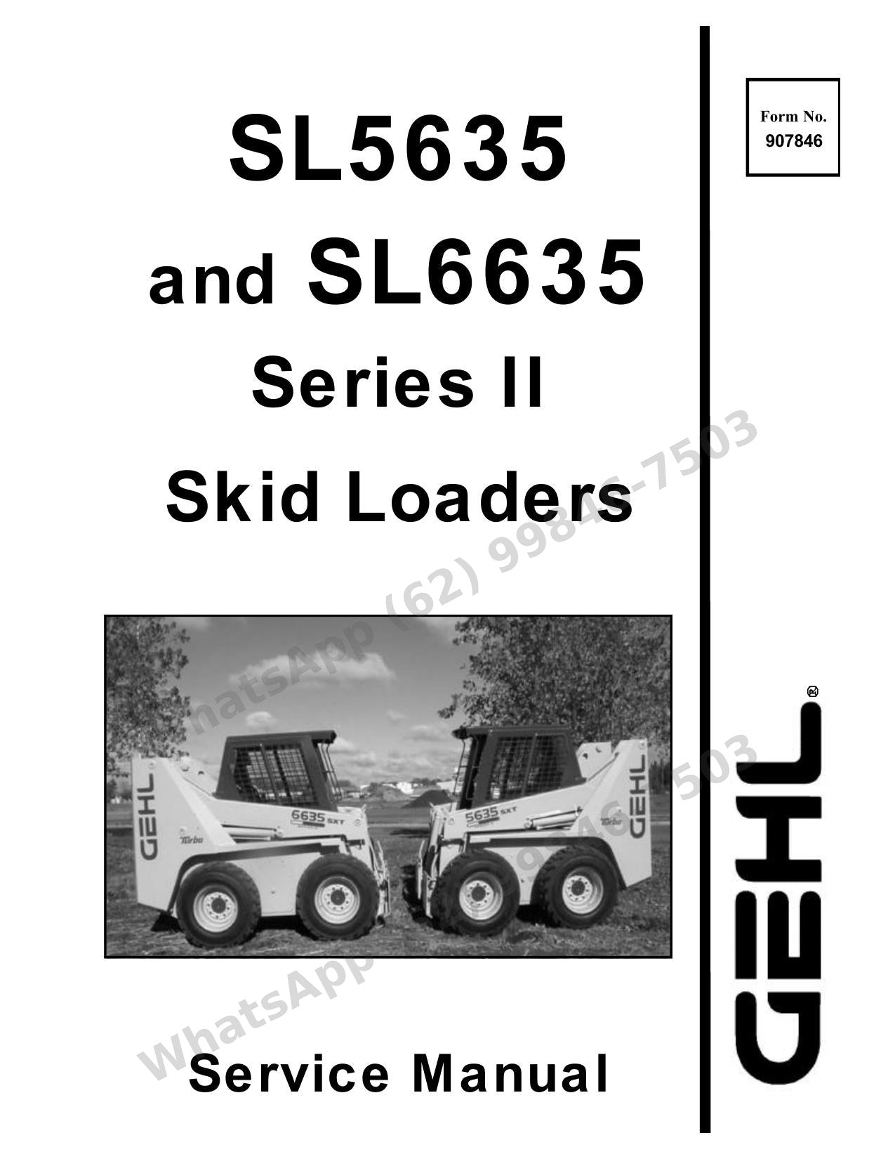 Manual de Serviço GEHL SL5635 and SL6635 Series II Mini Carregadeira — guia de oficina com Deutz turbo e índice alfabético de procedimentos