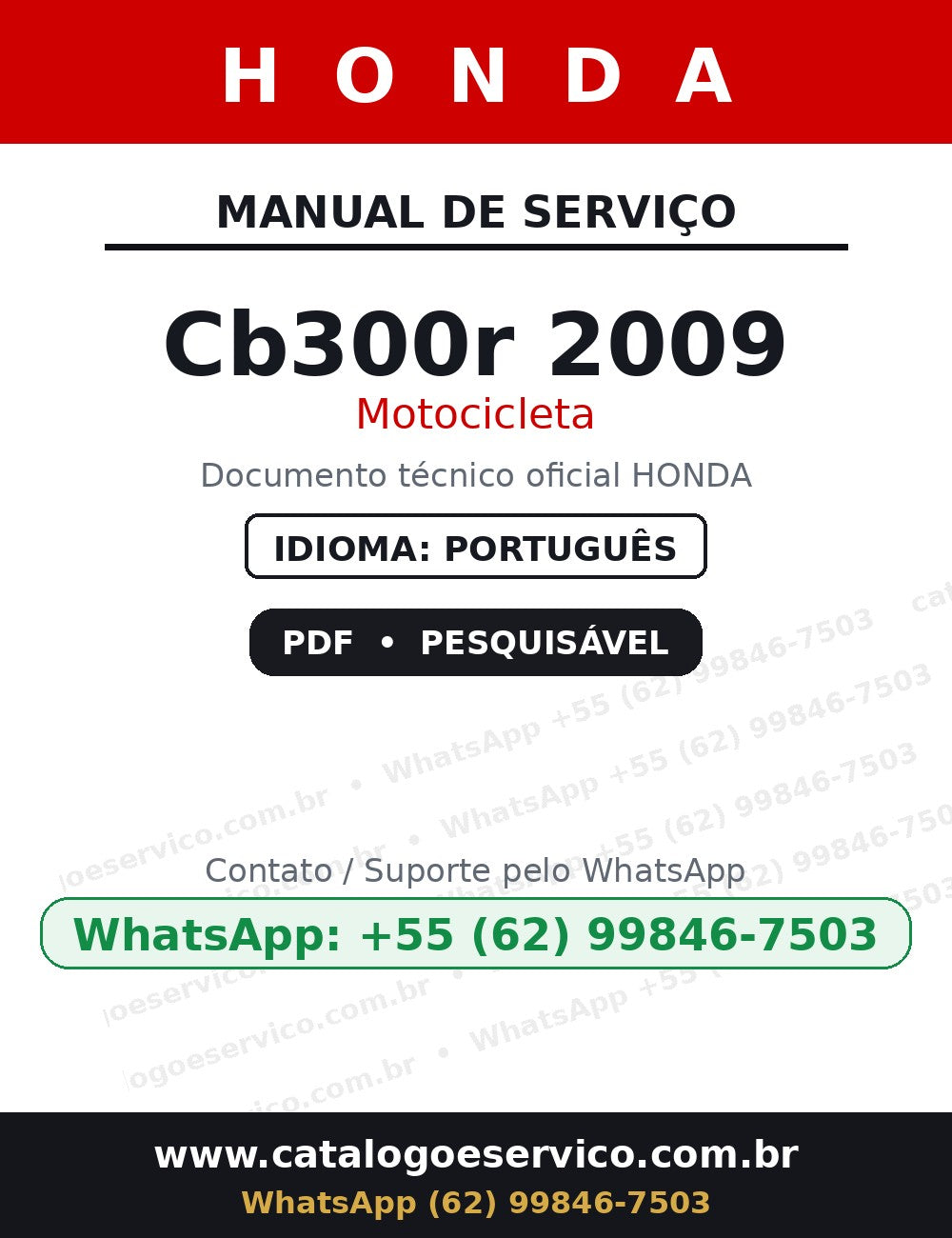HONDA Cb300r 2009 — Manual de Serviço