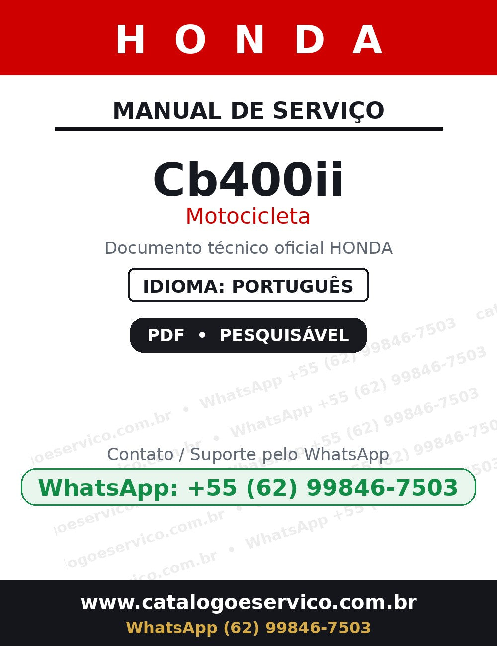 Manual De Serviço Honda Cb400ii - — capa do manual de serviço