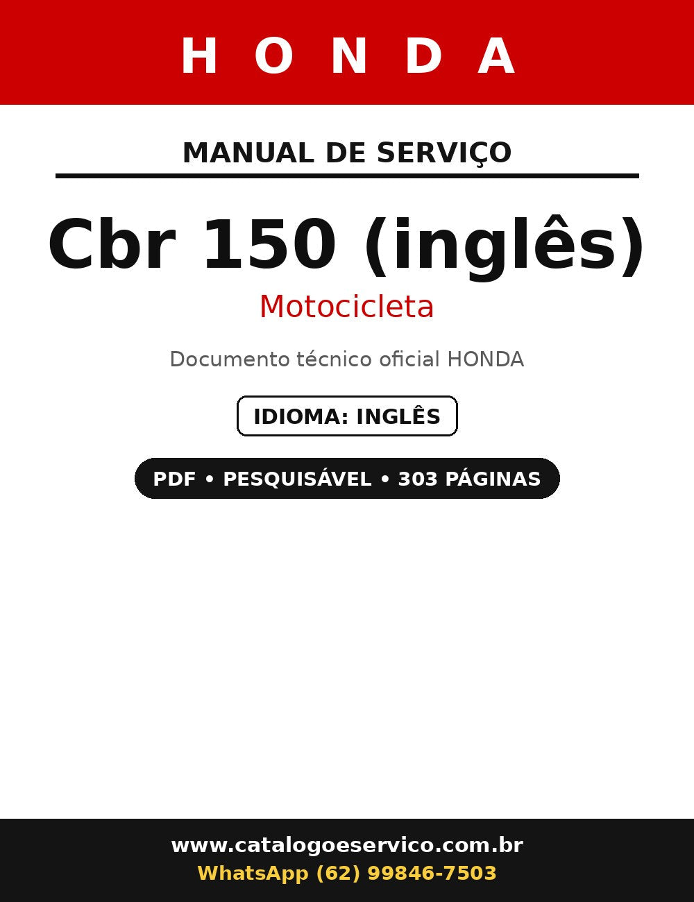 Manual De Serviço Honda Cbr 150 (inglês) -
