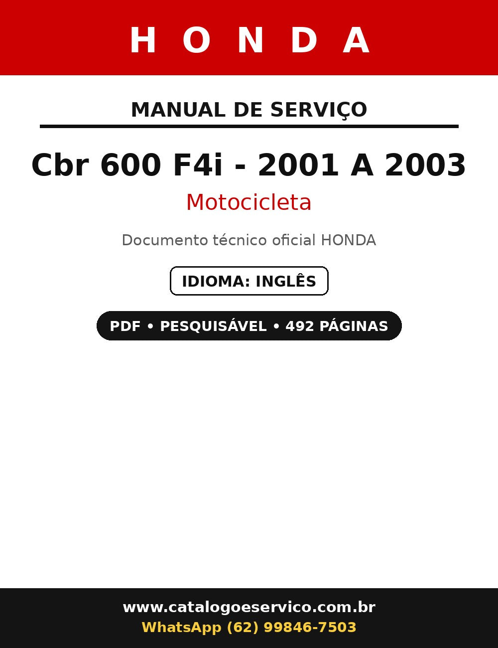 Manual De Serviço Honda Cbr 600 F4i - 2001 A 2003