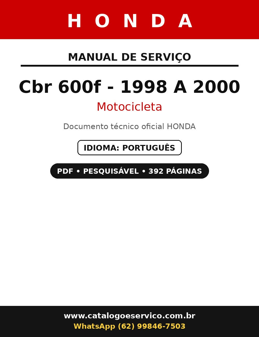 Manual De Serviço Honda Cbr 600f - 1998 A 2000