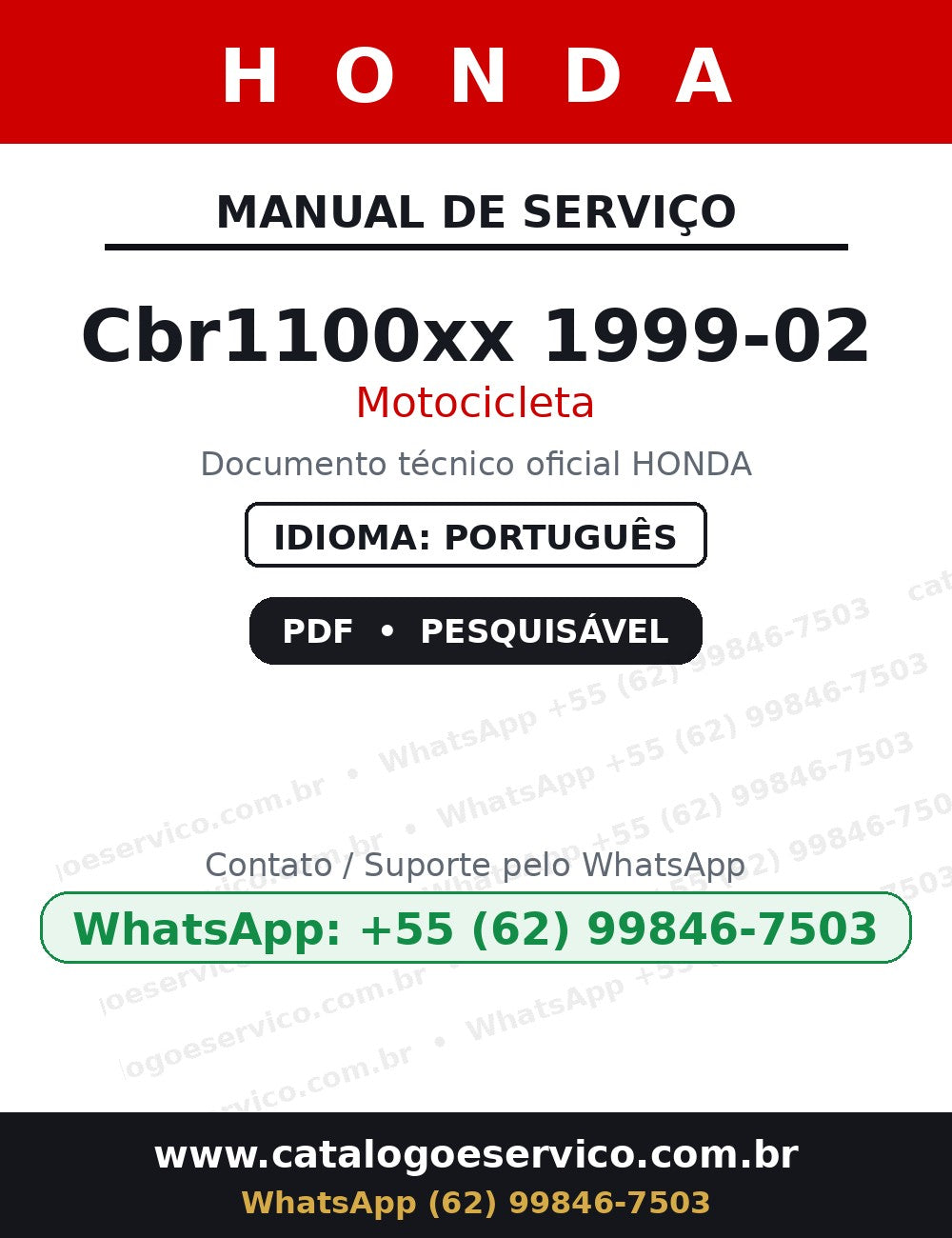 HONDA Cbr1100xx 1999-02 — Manual de Serviço