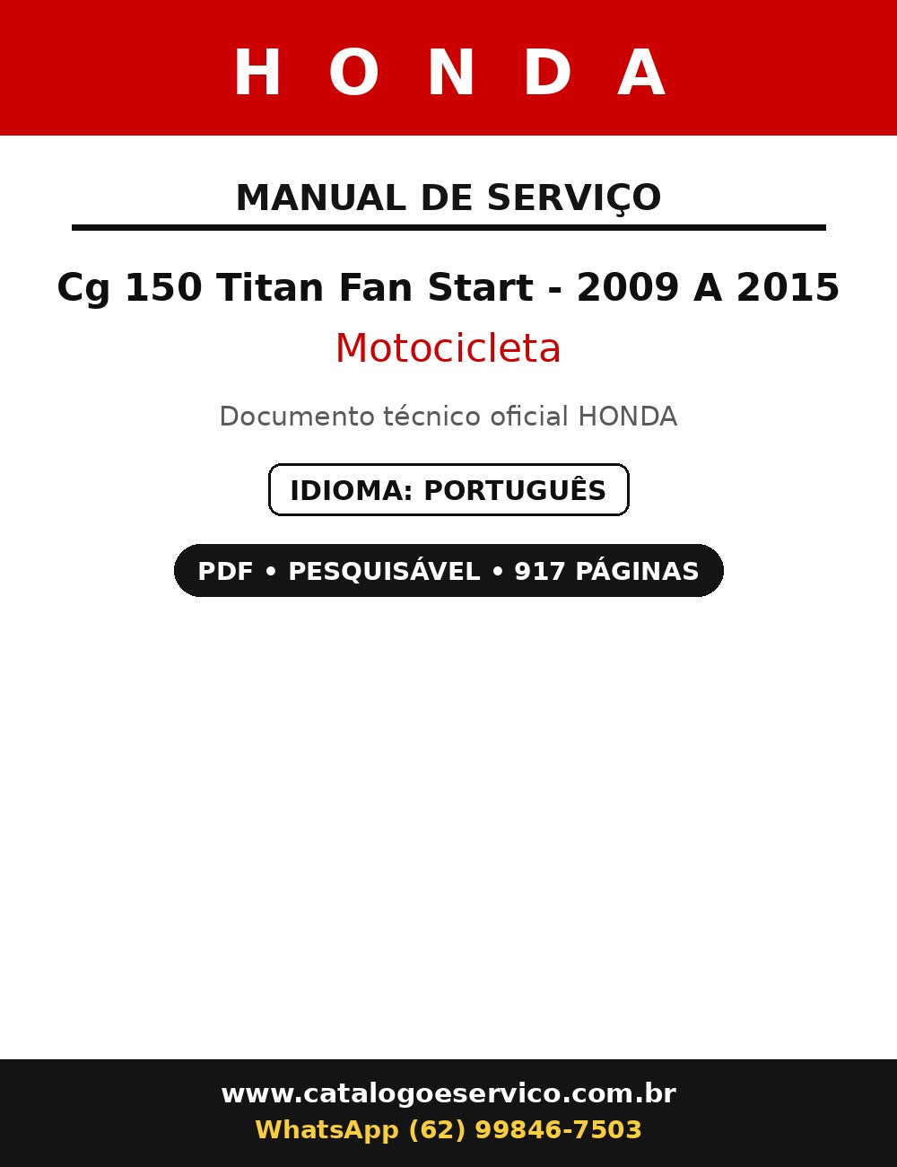 Manual De Serviço Honda Cg 150 Titan Fan Start - 2009 A 2015