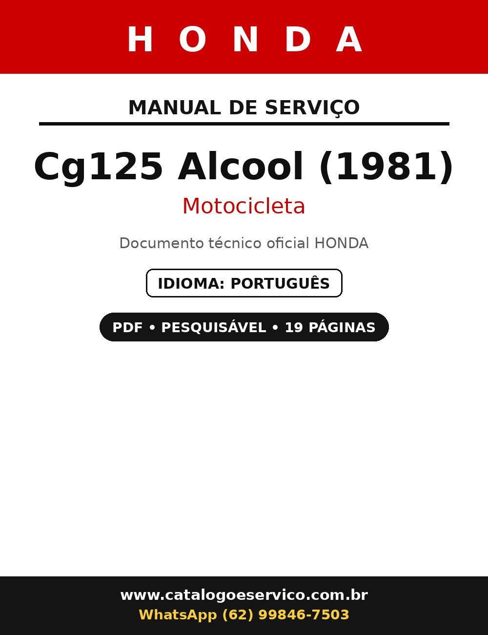 Manual De Serviço Honda Cg125 Alcool 1981