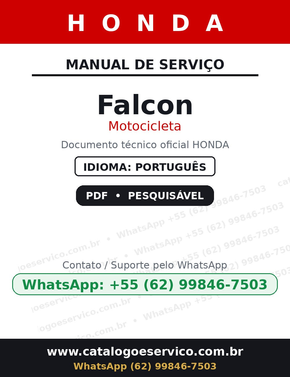 Manual De Serviço Honda Falcon - — capa do manual de serviço